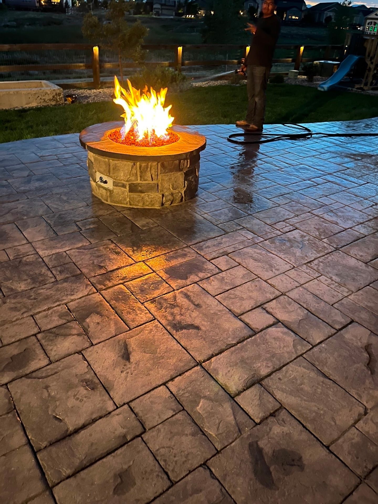 Backyard Fire Pit at Dusk — Yardage Outdoor Living