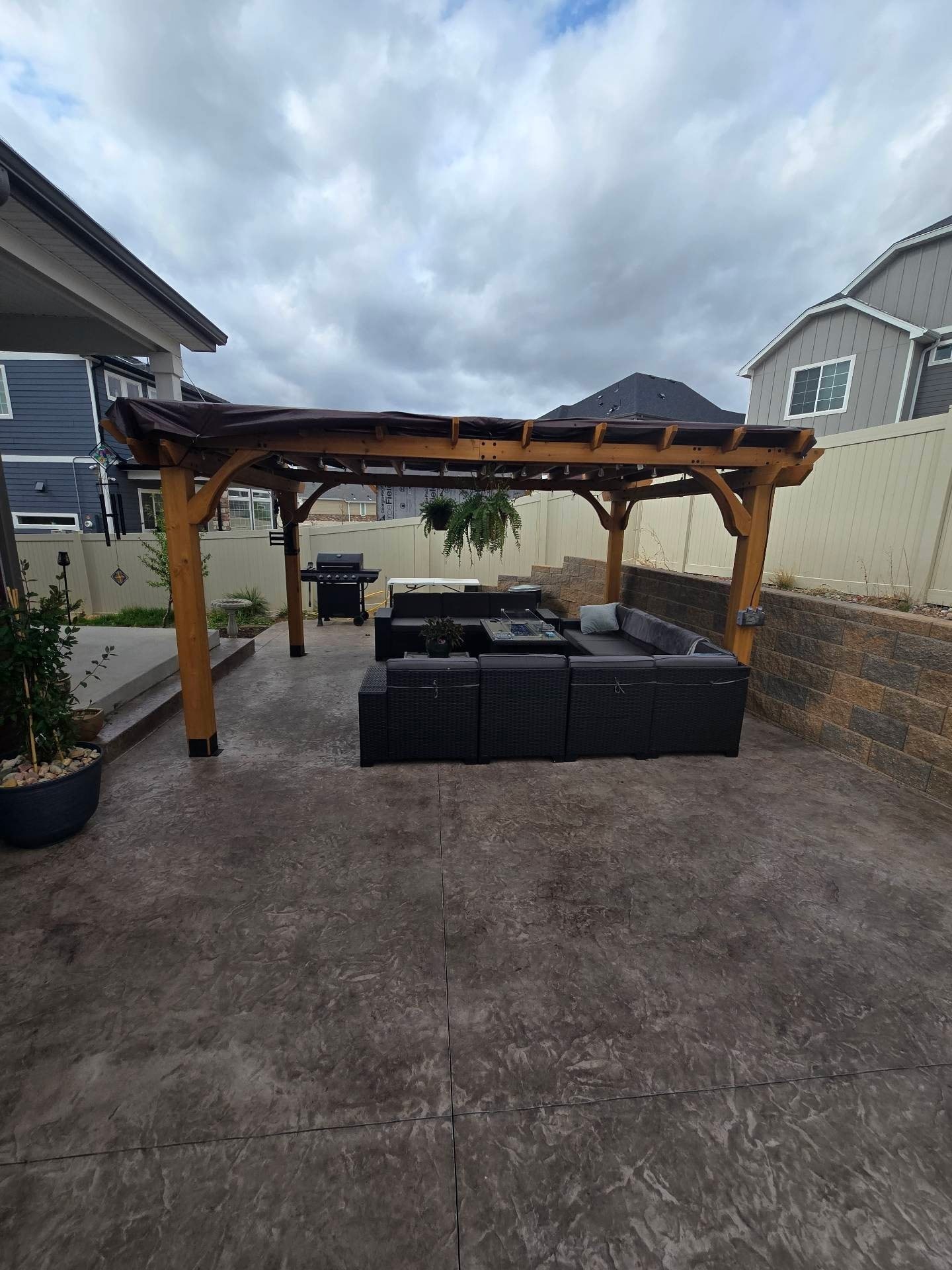 Wooden Pergola Backyard Seating — Yardage Outdoor Living